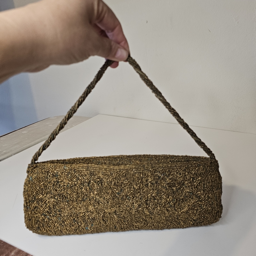 Moyna Elegant Gold Beaded Handbag